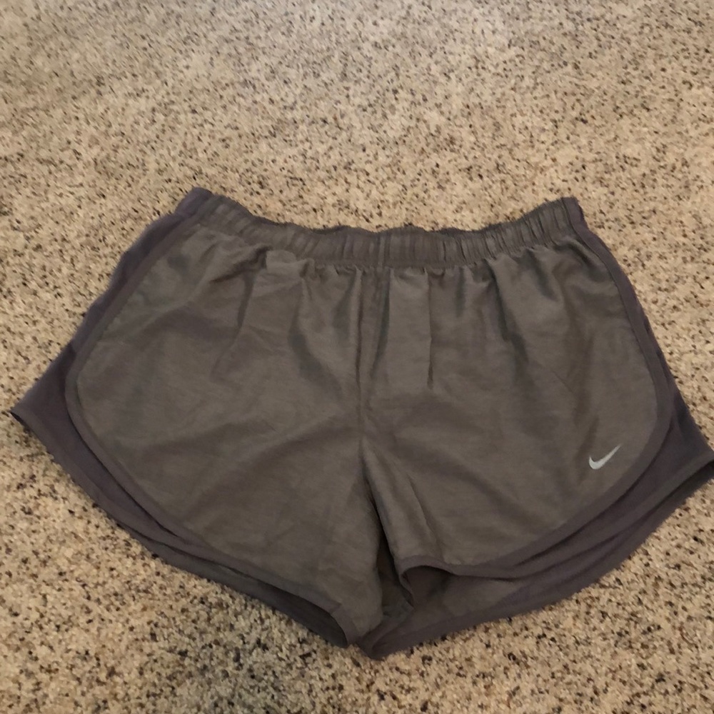 Nike Dry fit, women’s, gray size large running shorts.